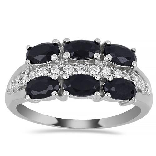 REAL BLACK SAPPHIRE GEMSTONE RING IN STERLING SILVER